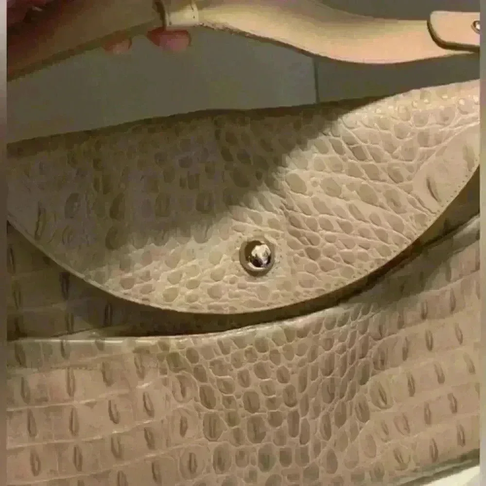 Furla Croc Embossed Handbag Satchel Lg Genuine Italian Leather Womens Taupe
